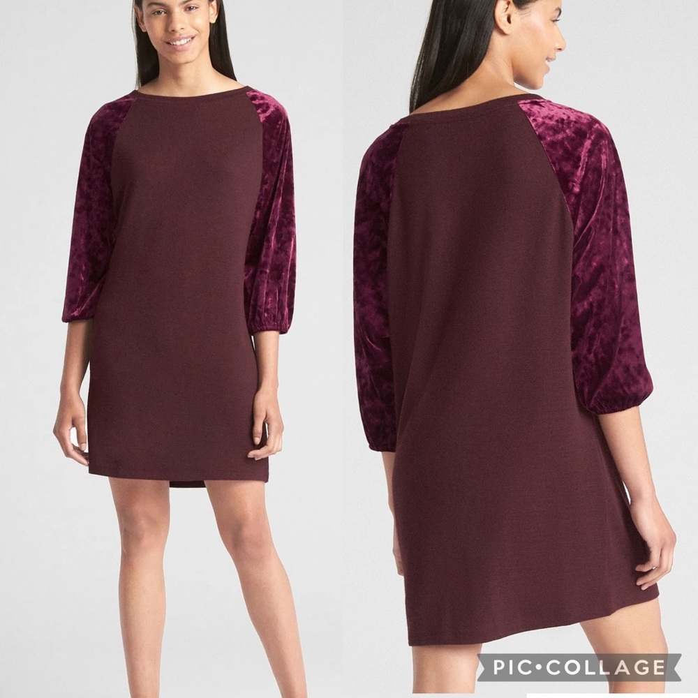 GAP Velvet Sleeve Knit Dress Women’s Small – Vamp Red Long Sleeve Shift